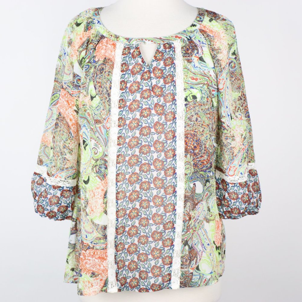 Figueroa & Flower Womens Small Paisley Sheer Blouse Top